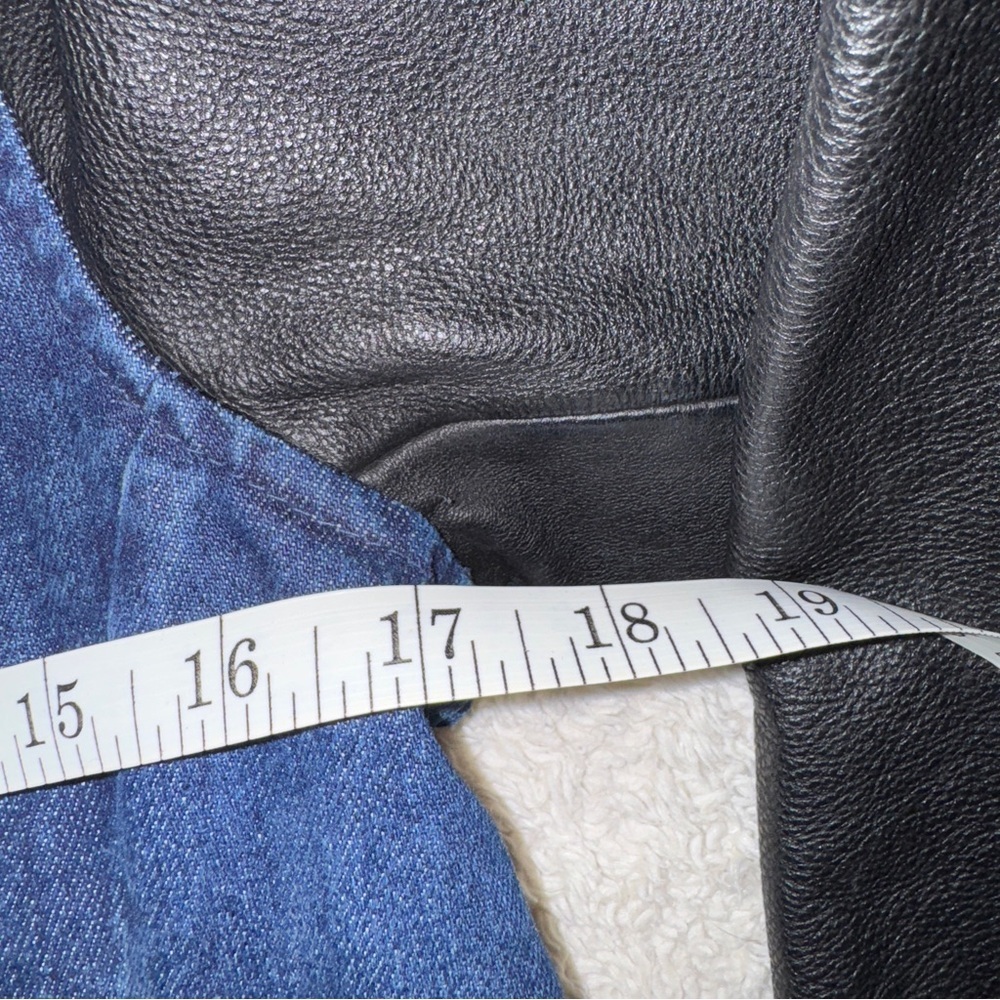 Nike NSW Selvedge Moto Destroyer Dark Blue Denim Jacket with Leather Sleeves - Picture 3 of 6